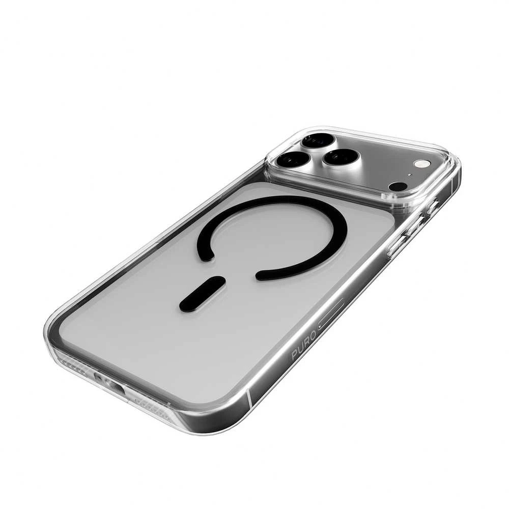 Puro Lite Mag TPU + PC dėklas, suderinamas su „MagSafe“, skirtas „iPhone 17 Pro Max“ – skaidrus su juodu žiedu