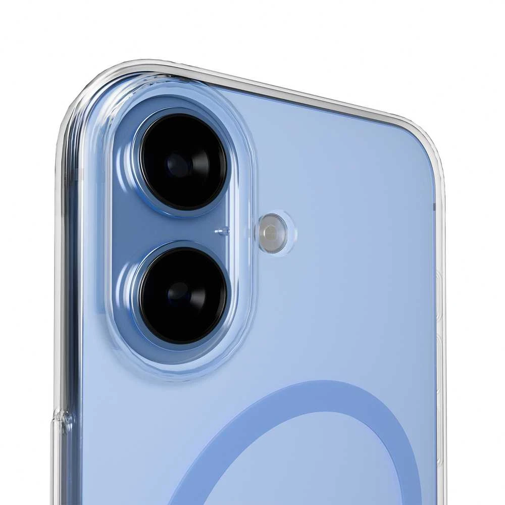 Puro Lite Mag TPU+PC dėklas suderinamas su MagSafe skirtas Apple iPhone 17 – skaidrus su mėlynos spalvos žiedu