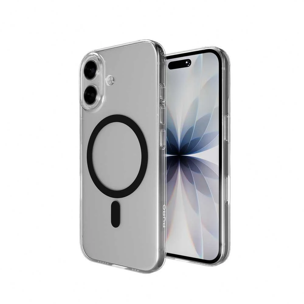 Puro Lite Mag TPU+PC dėklas suderinamas su MagSafe skirtas Apple iPhone 17 – skaidrus su juodos spalvos žiedu