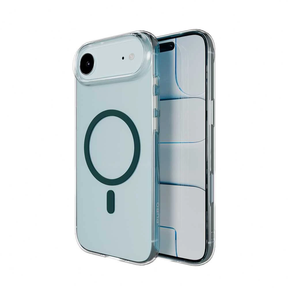 Puro Lite Mag TPU+PC dėklas suderinamas su MagSafe skirtas Apple iPhone 17 Air – skaidrus su turkio spalvos žiedu