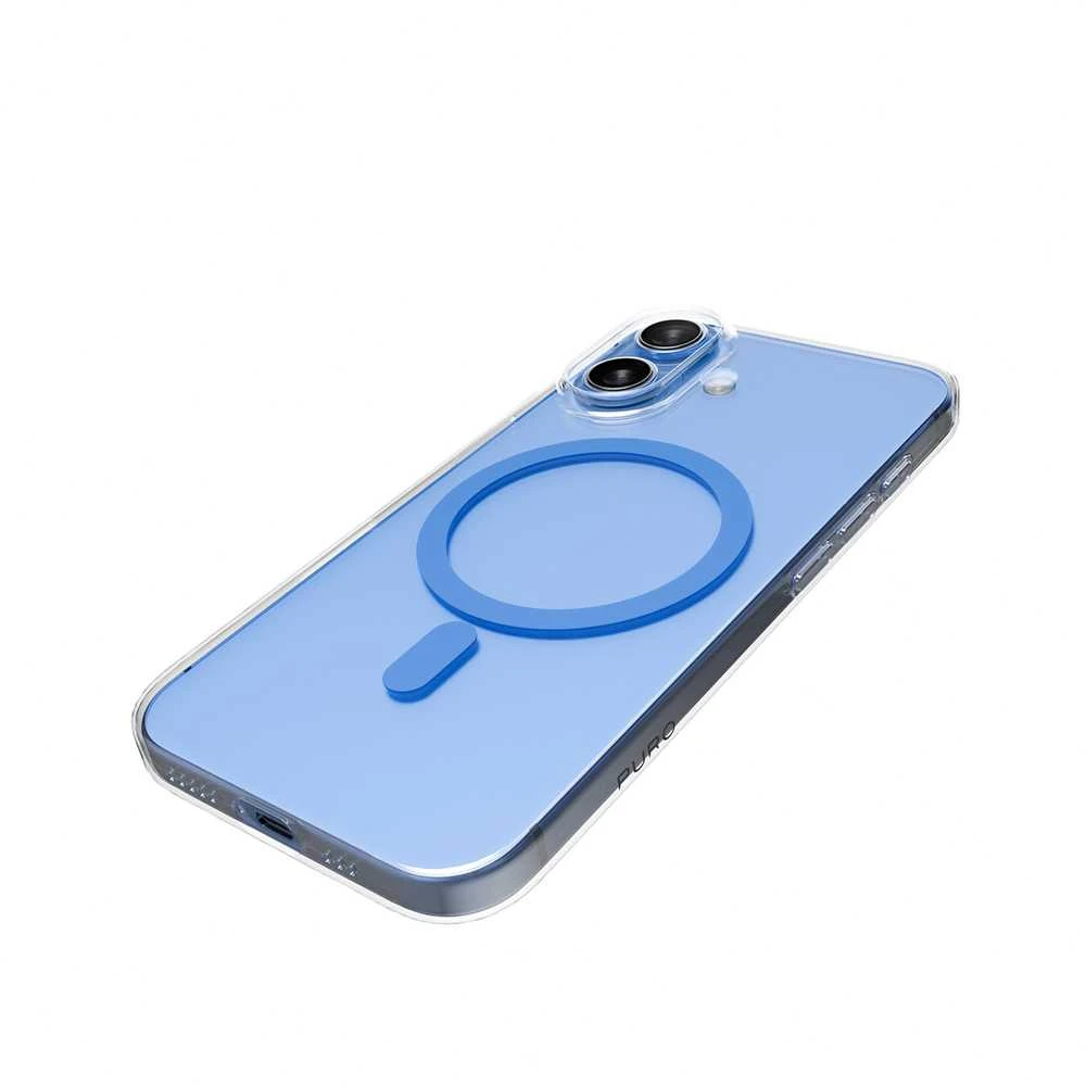 Puro Lite Mag TPU+PC dėklas suderinamas su MagSafe skirtas Apple iPhone 17 – skaidrus su mėlynos spalvos žiedu