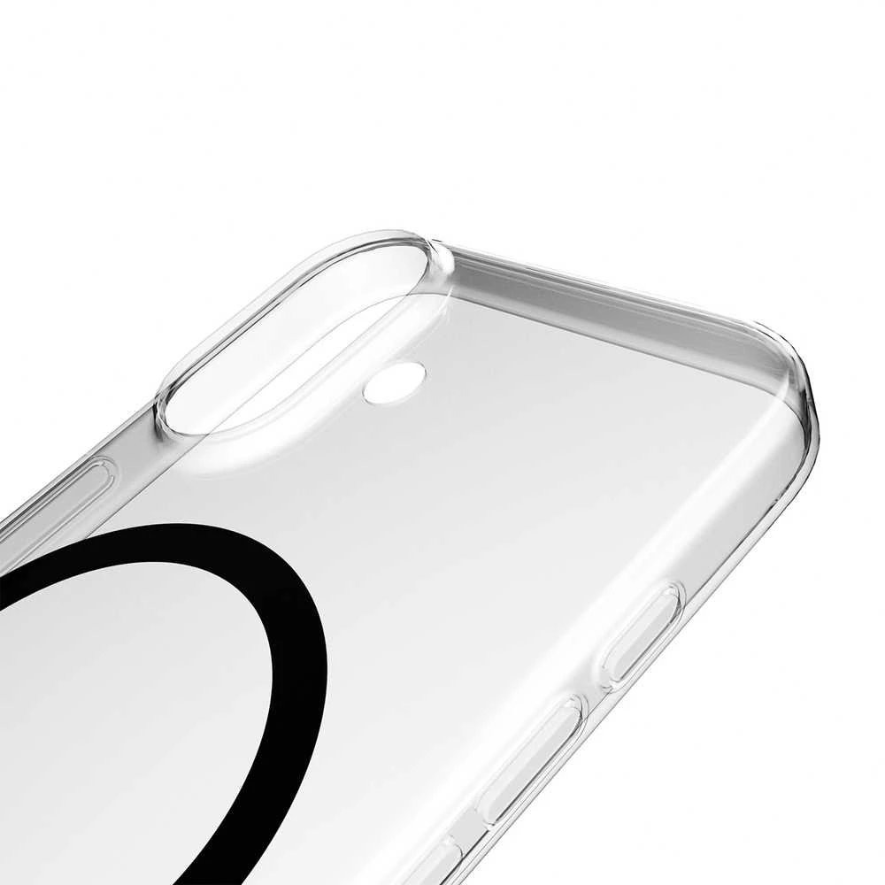 Puro Lite Mag TPU+PC dėklas suderinamas su MagSafe skirtas Apple iPhone 17 – skaidrus su juodos spalvos žiedu