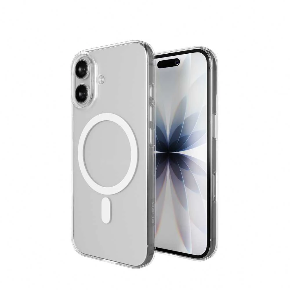 Puro Lite Mag TPU+PC dėklas suderinamas su MagSafe skirtas Apple iPhone 17 – skaidrus su baltos spalvos žiedu
