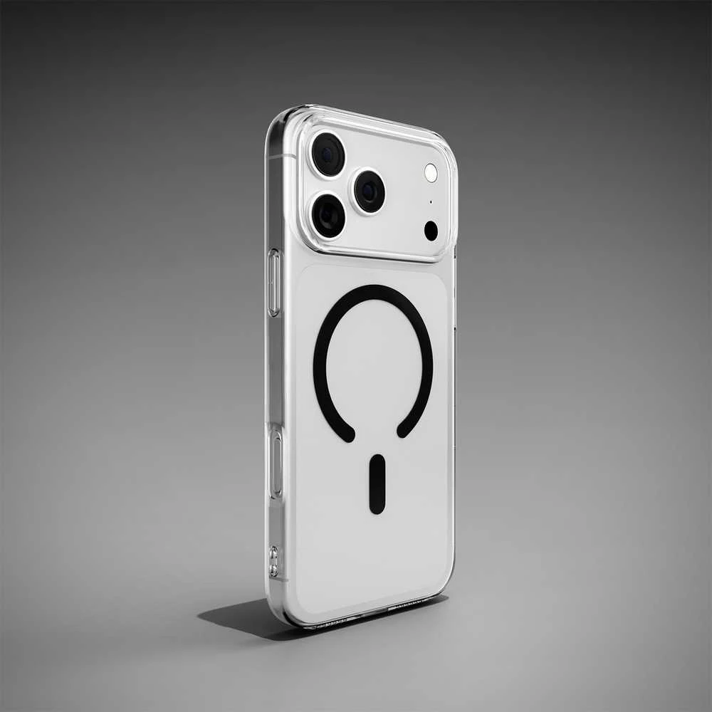 Puro Lite Mag TPU + PC dėklas, suderinamas su „MagSafe“, skirtas „iPhone 17 Pro Max“ – skaidrus su juodu žiedu