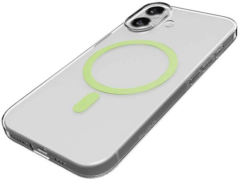 Puro Lite Mag TPU+PC dėklas, suderinamas su „MagSafe“, skirtas „iPhone 17“ – skaidrus su žaliu žiedu