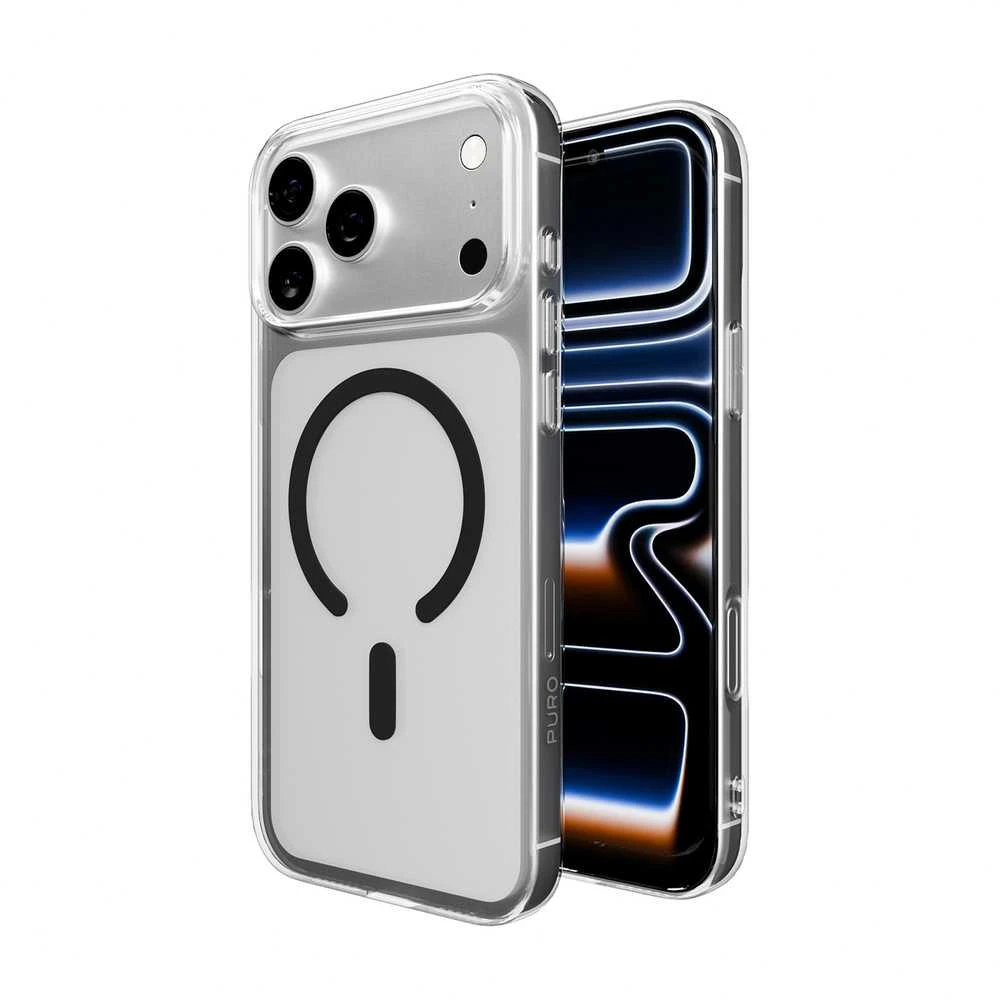 Puro Lite Mag TPU + PC dėklas, suderinamas su „MagSafe“, skirtas „iPhone 17 Pro Max“ – skaidrus su juodu žiedu