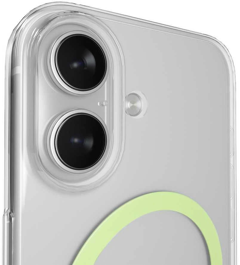Puro Lite Mag TPU+PC dėklas, suderinamas su „MagSafe“, skirtas „iPhone 17“ – skaidrus su žaliu žiedu