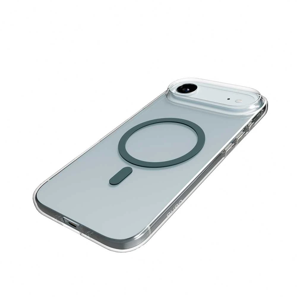 Puro Lite Mag TPU+PC dėklas suderinamas su MagSafe skirtas Apple iPhone 17 Air – skaidrus su turkio spalvos žiedu