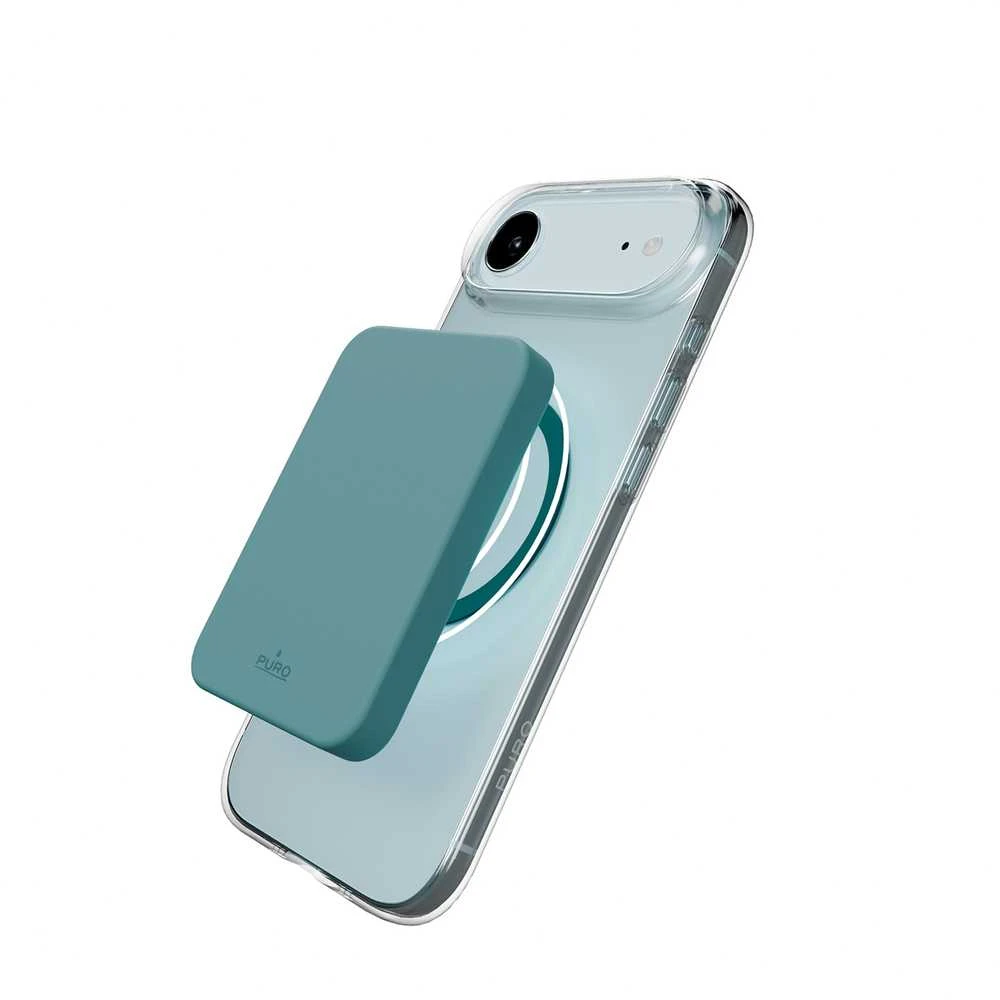 Puro Lite Mag TPU+PC dėklas suderinamas su MagSafe skirtas Apple iPhone 17 Air – skaidrus su turkio spalvos žiedu