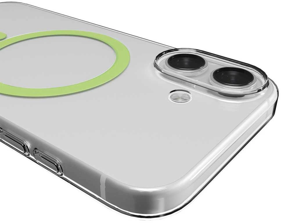 Puro Lite Mag TPU+PC dėklas, suderinamas su „MagSafe“, skirtas „iPhone 17“ – skaidrus su žaliu žiedu