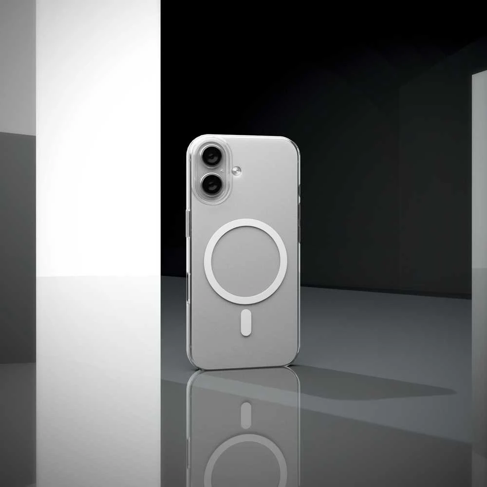 Puro Lite Mag TPU+PC dėklas suderinamas su MagSafe skirtas Apple iPhone 17 – skaidrus su baltos spalvos žiedu