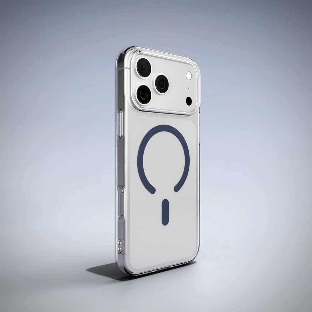 Puro Lite Mag TPU+PC dėklas, suderinamas su „MagSafe“, skirtas „iPhone 17 Pro Max“ – skaidrus su Mėlyna žiedu