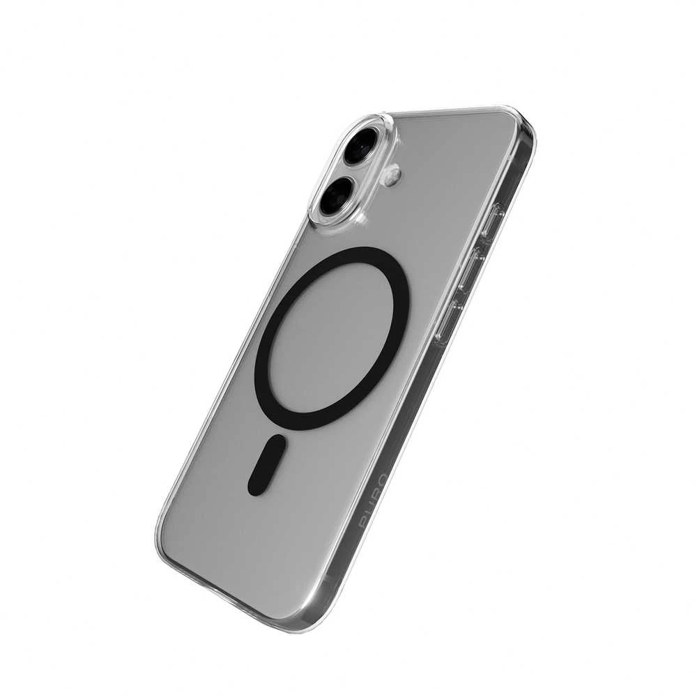 Puro Lite Mag TPU+PC dėklas suderinamas su MagSafe skirtas Apple iPhone 17 – skaidrus su juodos spalvos žiedu