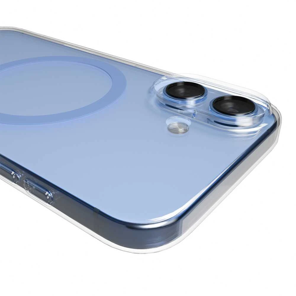 Puro Lite Mag TPU+PC dėklas suderinamas su MagSafe skirtas Apple iPhone 17 – skaidrus su mėlynos spalvos žiedu