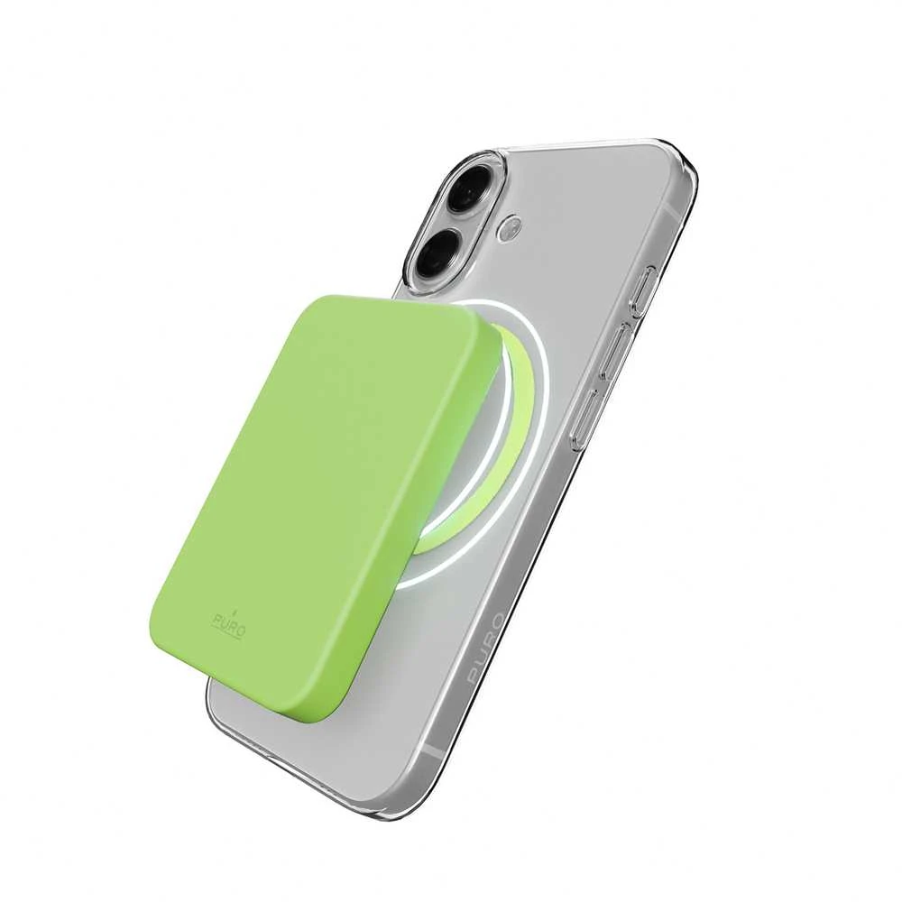 Puro Lite Mag TPU+PC dėklas, suderinamas su „MagSafe“, skirtas „iPhone 17“ – skaidrus su žaliu žiedu