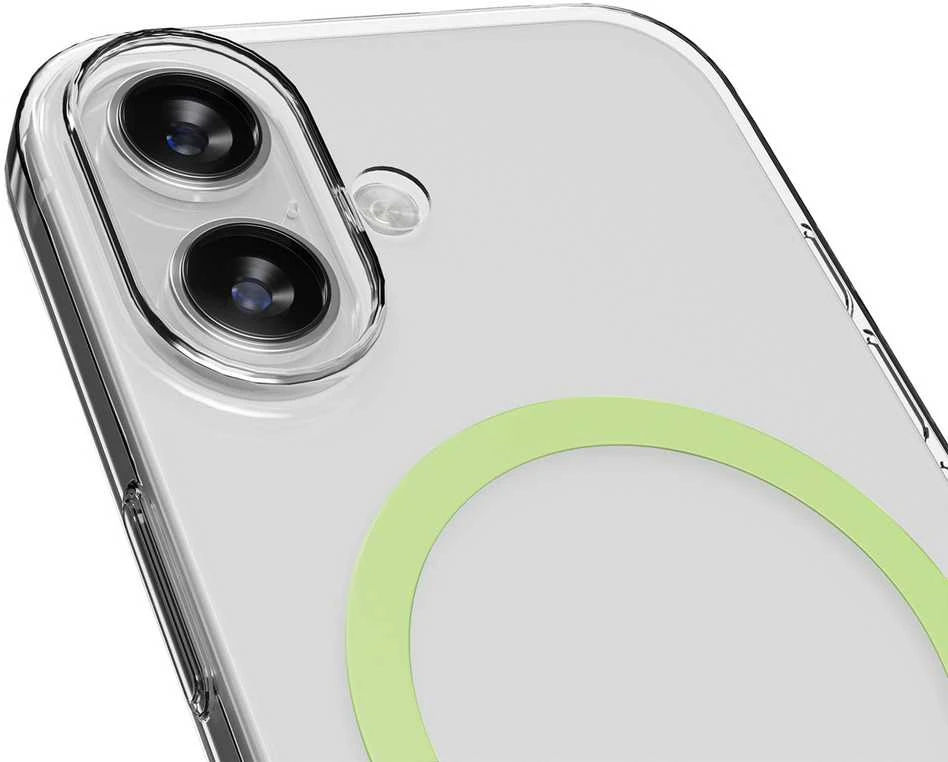 Puro Lite Mag TPU+PC dėklas, suderinamas su „MagSafe“, skirtas „iPhone 17“ – skaidrus su žaliu žiedu