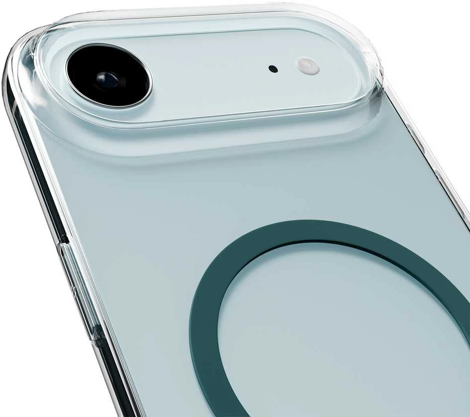 Puro Lite Mag TPU+PC dėklas suderinamas su MagSafe skirtas Apple iPhone 17 Air – skaidrus su turkio spalvos žiedu