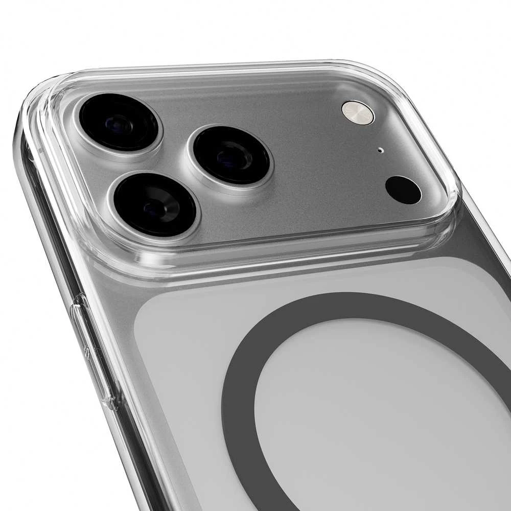 Puro Lite Mag TPU+PC dėklas, suderinamas su „MagSafe“, skirtas „iPhone 17 Pro Max“ – skaidrus su pilku žiedu
