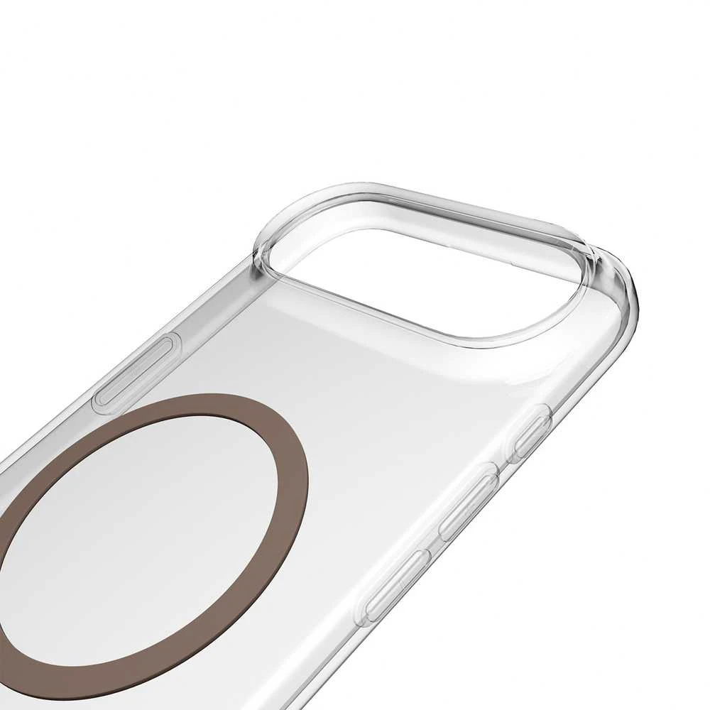 Puro Lite Mag TPU+PC dėklas suderinamas su MagSafe skirtas Apple iPhone 17 Air – skaidrus su rudos spalvos žiedu