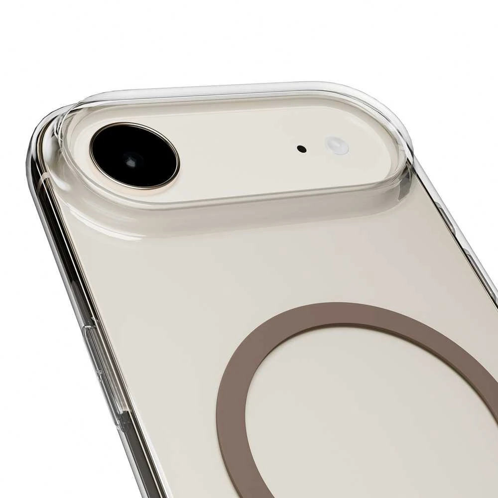 Puro Lite Mag TPU+PC dėklas suderinamas su MagSafe skirtas Apple iPhone 17 Air – skaidrus su rudos spalvos žiedu