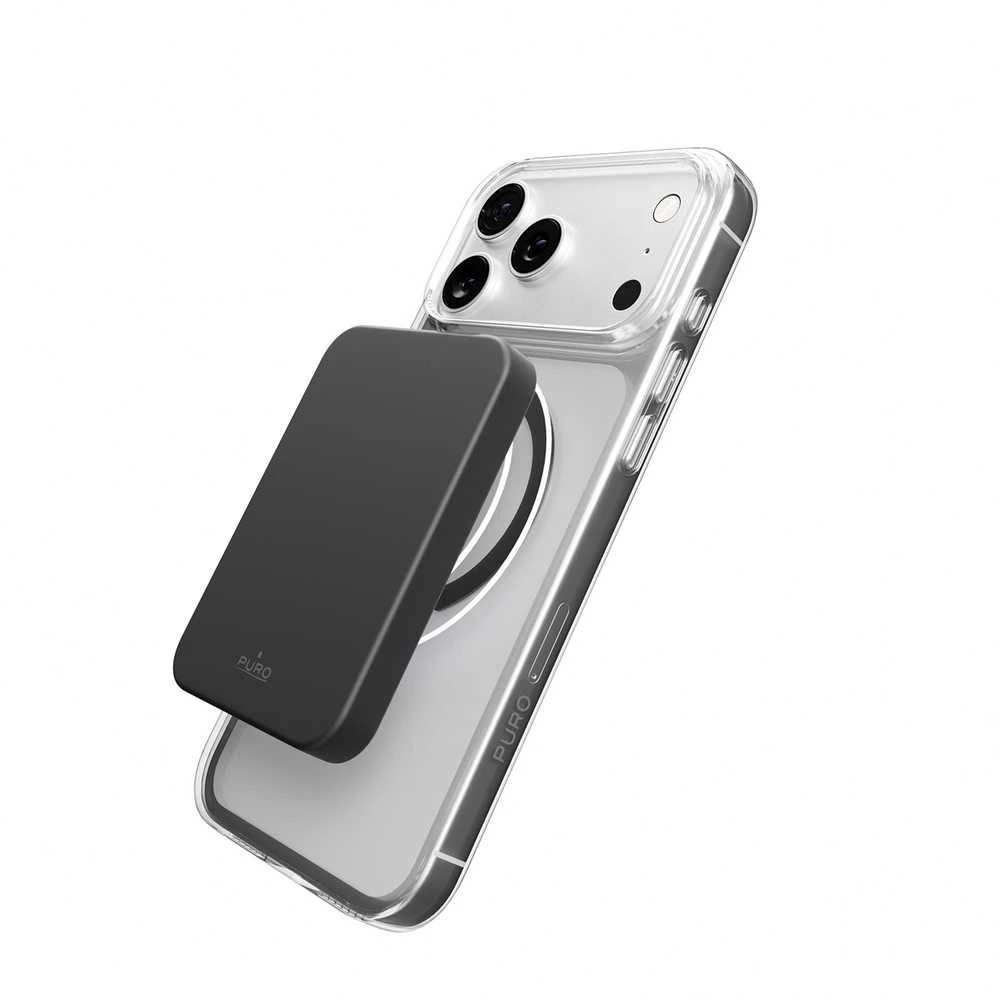 Puro „Lite Mag TPU+PC“ dėklas, suderinamas su „MagSafe“, skirtas „iPhone 17 Pro“ – skaidrus su pilku žiedu
