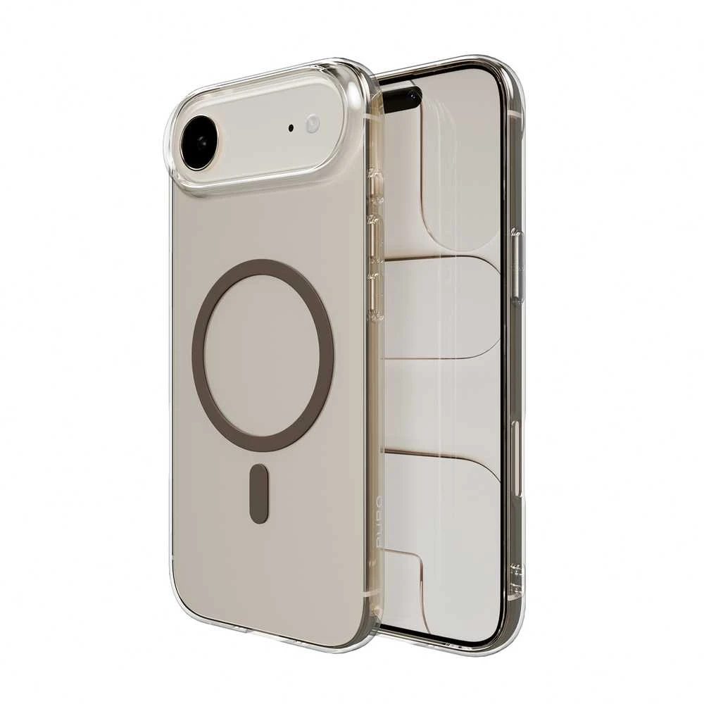 Puro Lite Mag TPU+PC dėklas suderinamas su MagSafe skirtas Apple iPhone 17 Air – skaidrus su rudos spalvos žiedu
