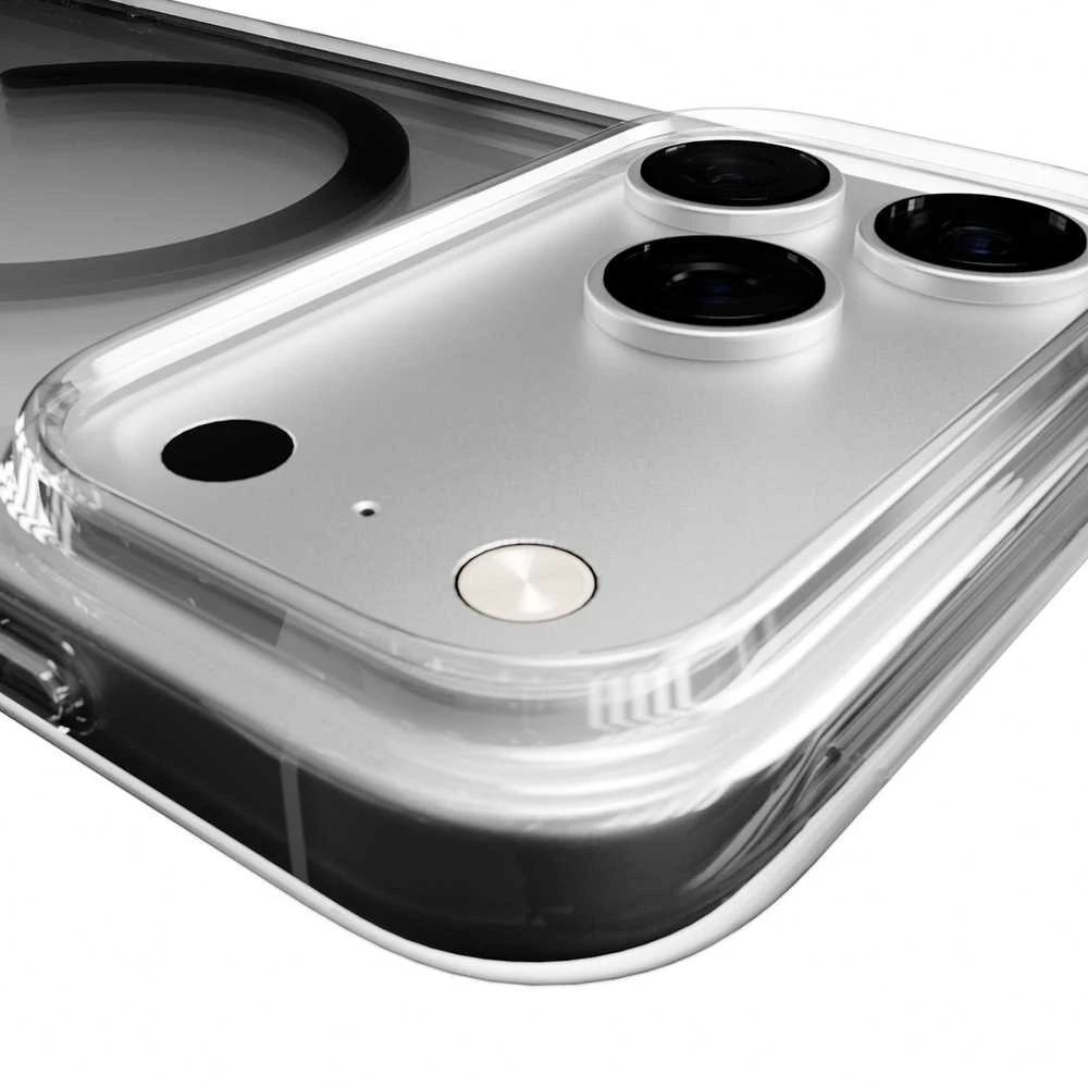 Puro Lite Mag TPU+PC dėklas, suderinamas su „MagSafe“, skirtas „iPhone 17 Pro Max“ – skaidrus su pilku žiedu