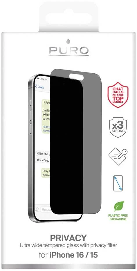 Puro Privacy Apsauginis stiklas Apple iPhone 16 / iPhone 15
