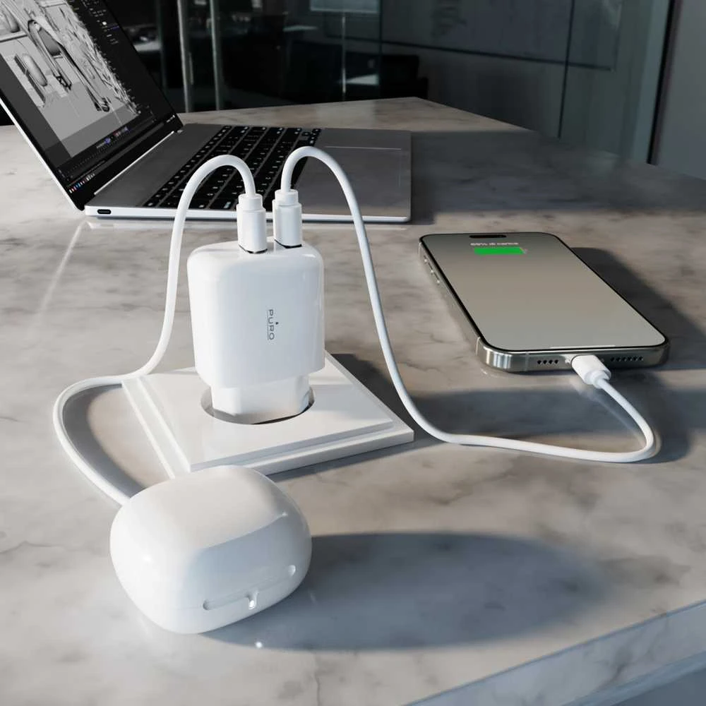 Puro PROLITE 10W 2x USB-A laidinis įkroviklis - baltos spalvos