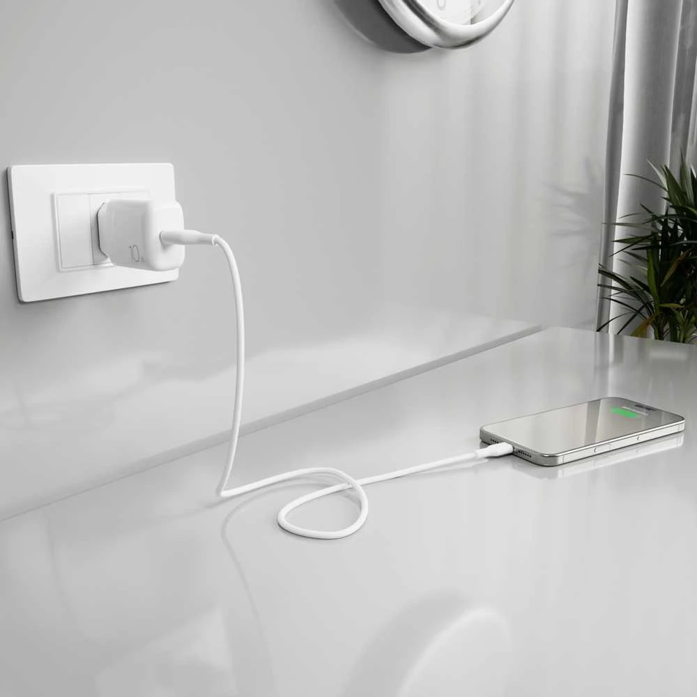 Puro PROLITE 10W USB-A sieninis įkroviklis + USB-A - USB-C kabelis 1.2m - baltos spalvos