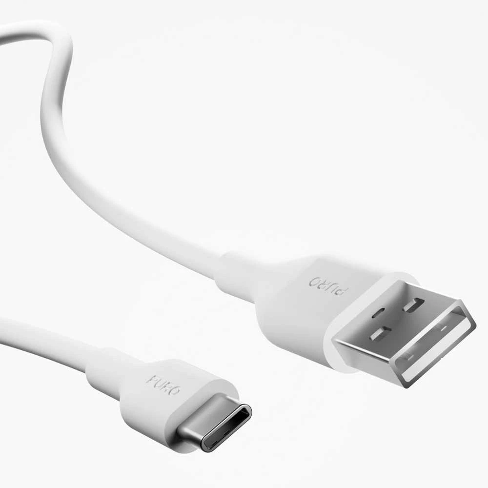 Puro PROLITE 10W USB-A sieninis įkroviklis + USB-A - USB-C kabelis 1.2m - baltos spalvos