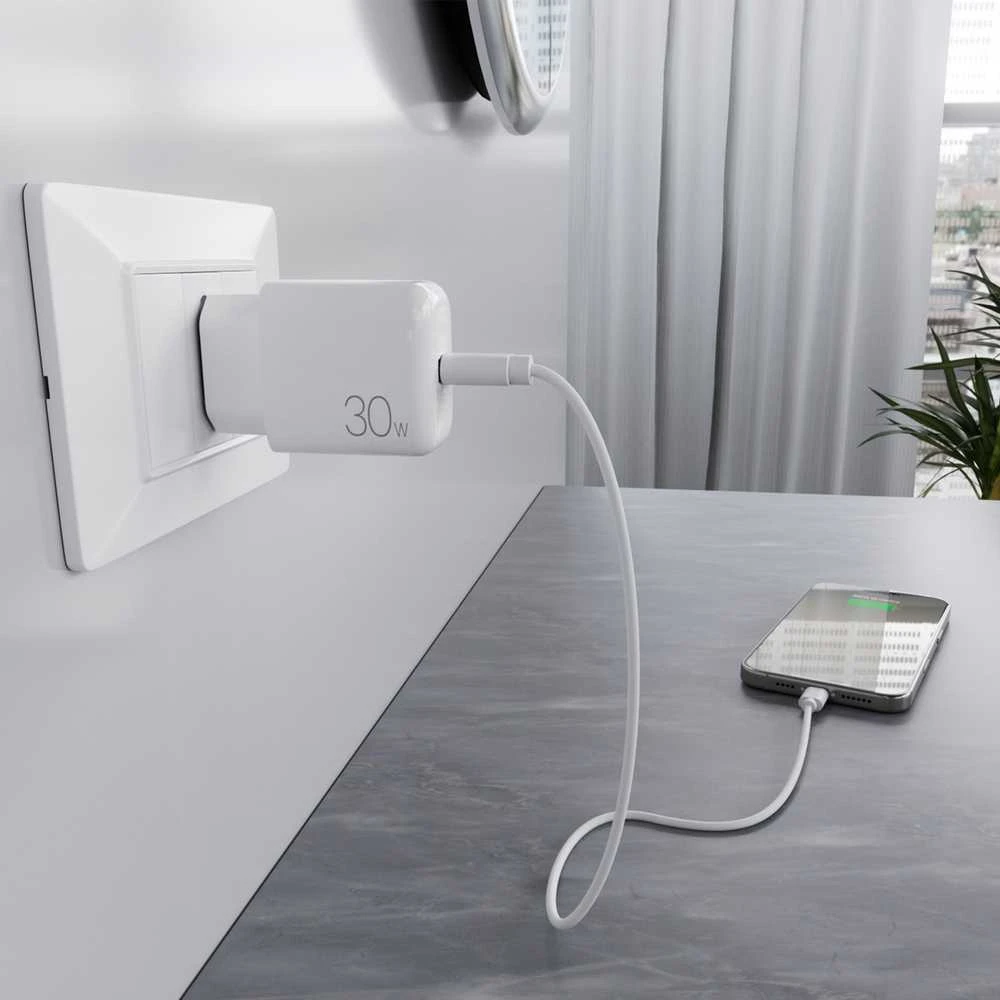 Puro PROLITE 30W USB-C laidinis įkroviklis – baltos spalvos