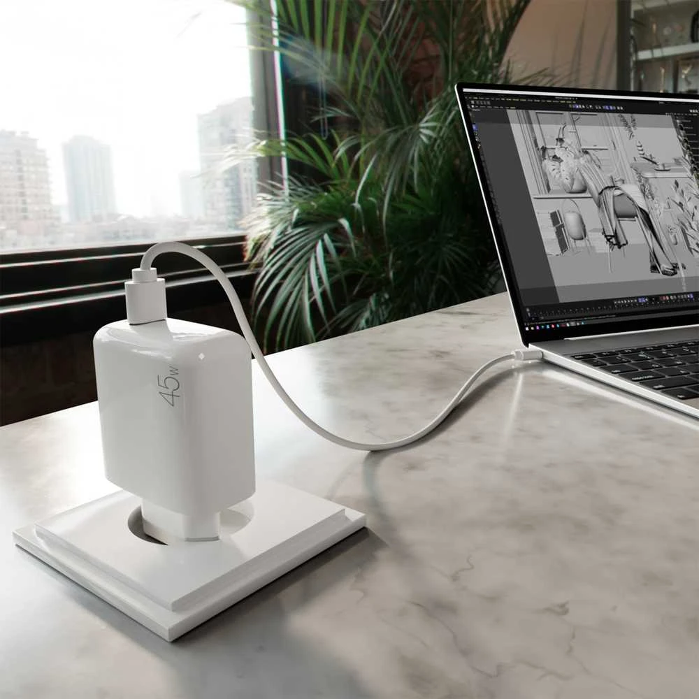 Puro PROLITE 45W USB-C laidinis įkroviklis – baltos spalvos
