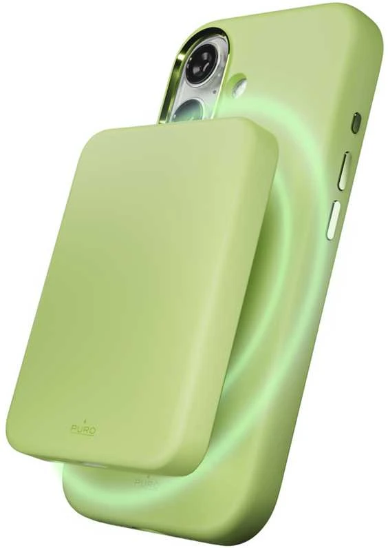 Puro Icon Mag Pro Liquid Silicone dėklas skirtas iPhone 17, MagSafe Compatible, with Camera Protection and Aluminum Mygtukai – Žalias