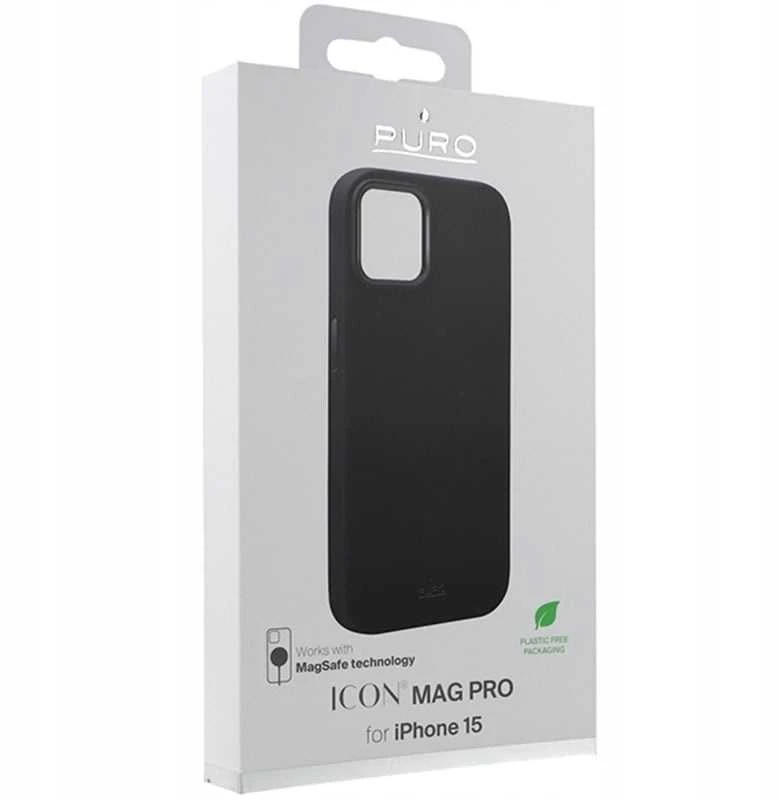 Puro Icon Mag Pro MagSafe Silikoninis dėklas for iPhone 15 – Juodas