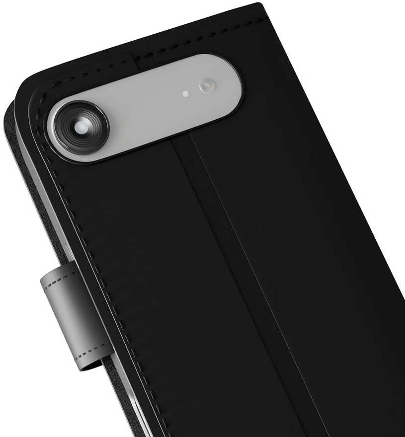 Puro Wallet Stand dėklas skirtas Apple iPhone 17 Air made of eco-leather, with a flap, wallet and stand function - juodos spalvos
