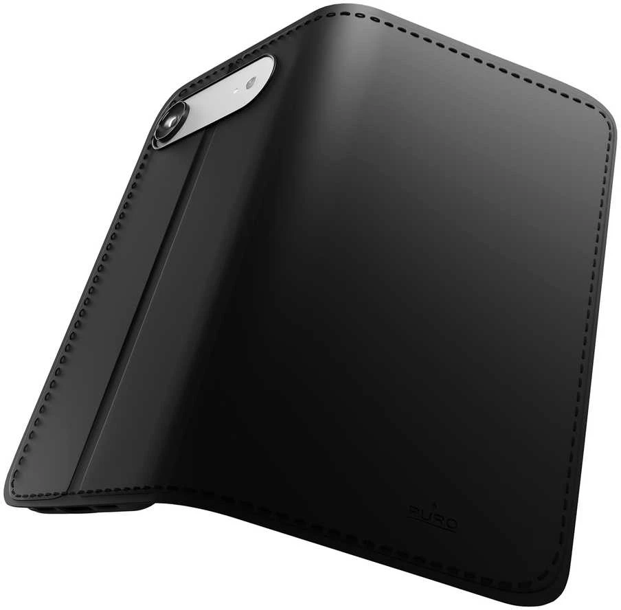 Puro Wallet Stand dėklas skirtas Apple iPhone 17 Air made of eco-leather, with a flap, wallet and stand function - juodos spalvos