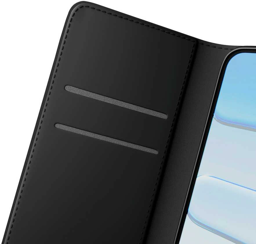Puro Wallet Stand dėklas skirtas Apple iPhone 17 made of eco-leather, with a flap, wallet and stand function - juodos spalvos