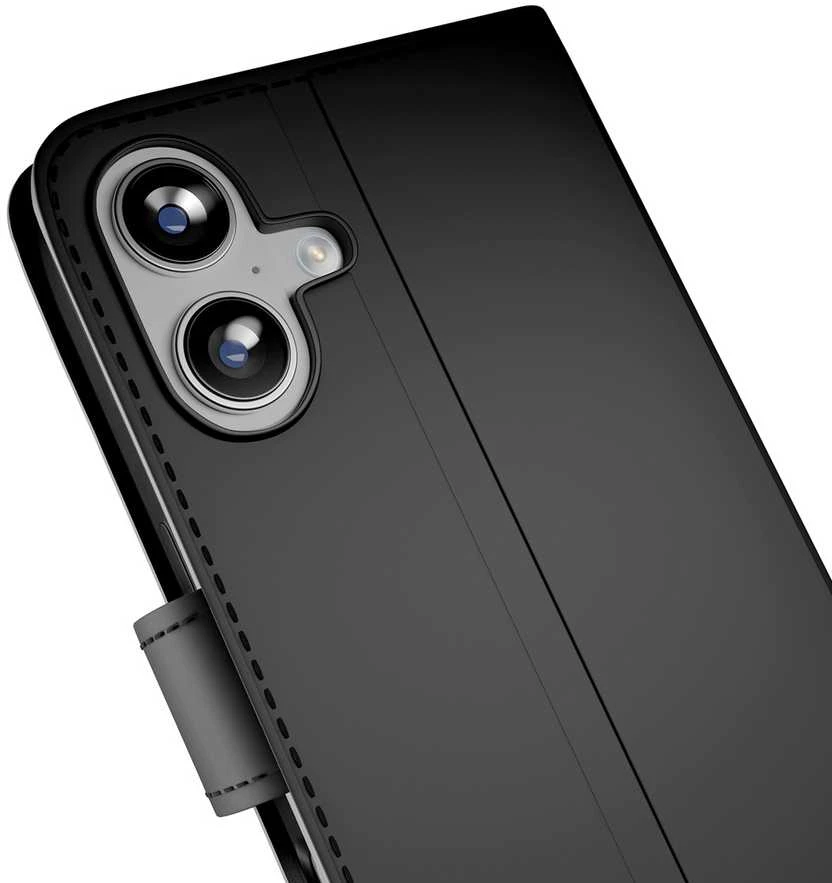 Puro Wallet Stand dėklas skirtas Apple iPhone 17 made of eco-leather, with a flap, wallet and stand function - juodos spalvos