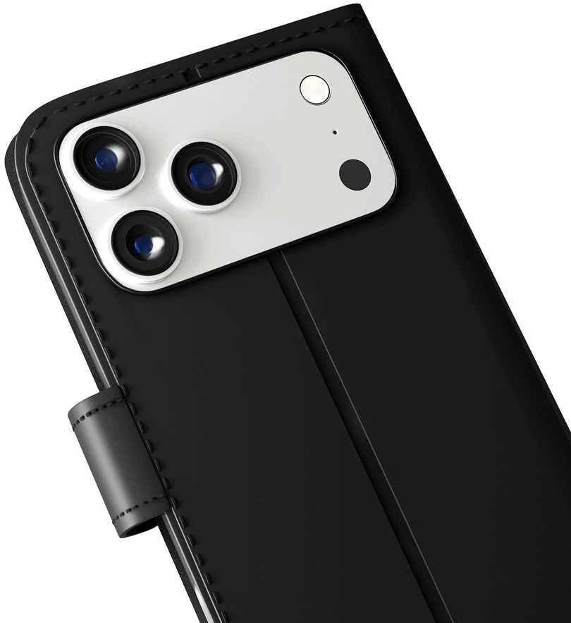 Puro Wallet Stand dėklas skirtas Apple iPhone 17 Pro Max Made of Eco-Leather, with a Flap, Wallet, and Stand Function - juodos spalvos