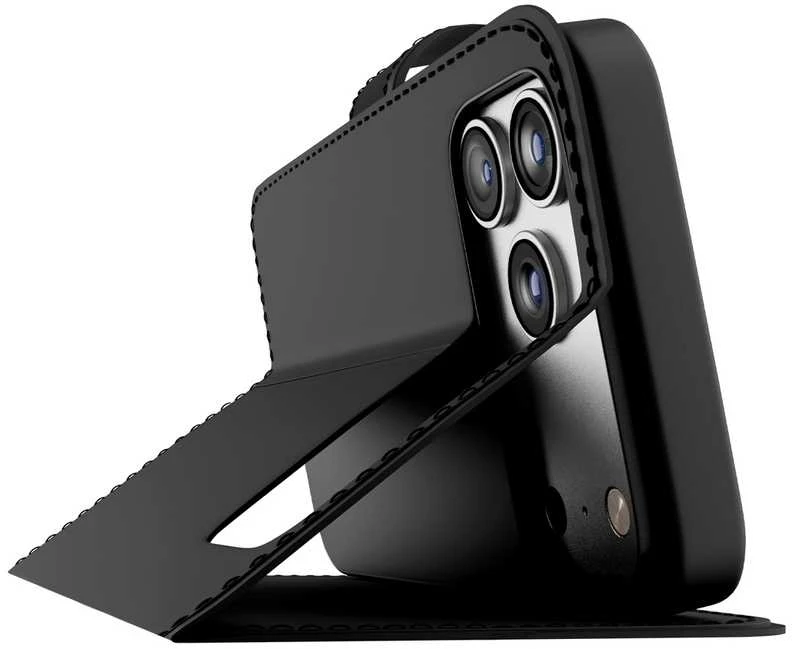 Puro Wallet Stand dėklas skirtas Apple iPhone 17 Pro Max Made of Eco-Leather, with a Flap, Wallet, and Stand Function - juodos spalvos