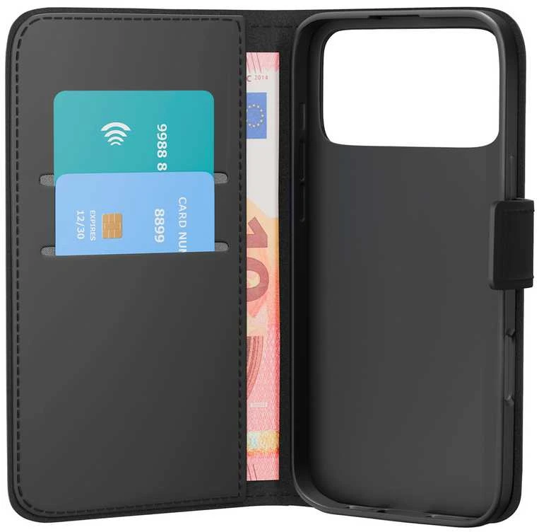 Puro Wallet Stand dėklas skirtas Apple iPhone 17 Pro Max Made of Eco-Leather, with a Flap, Wallet, and Stand Function - juodos spalvos