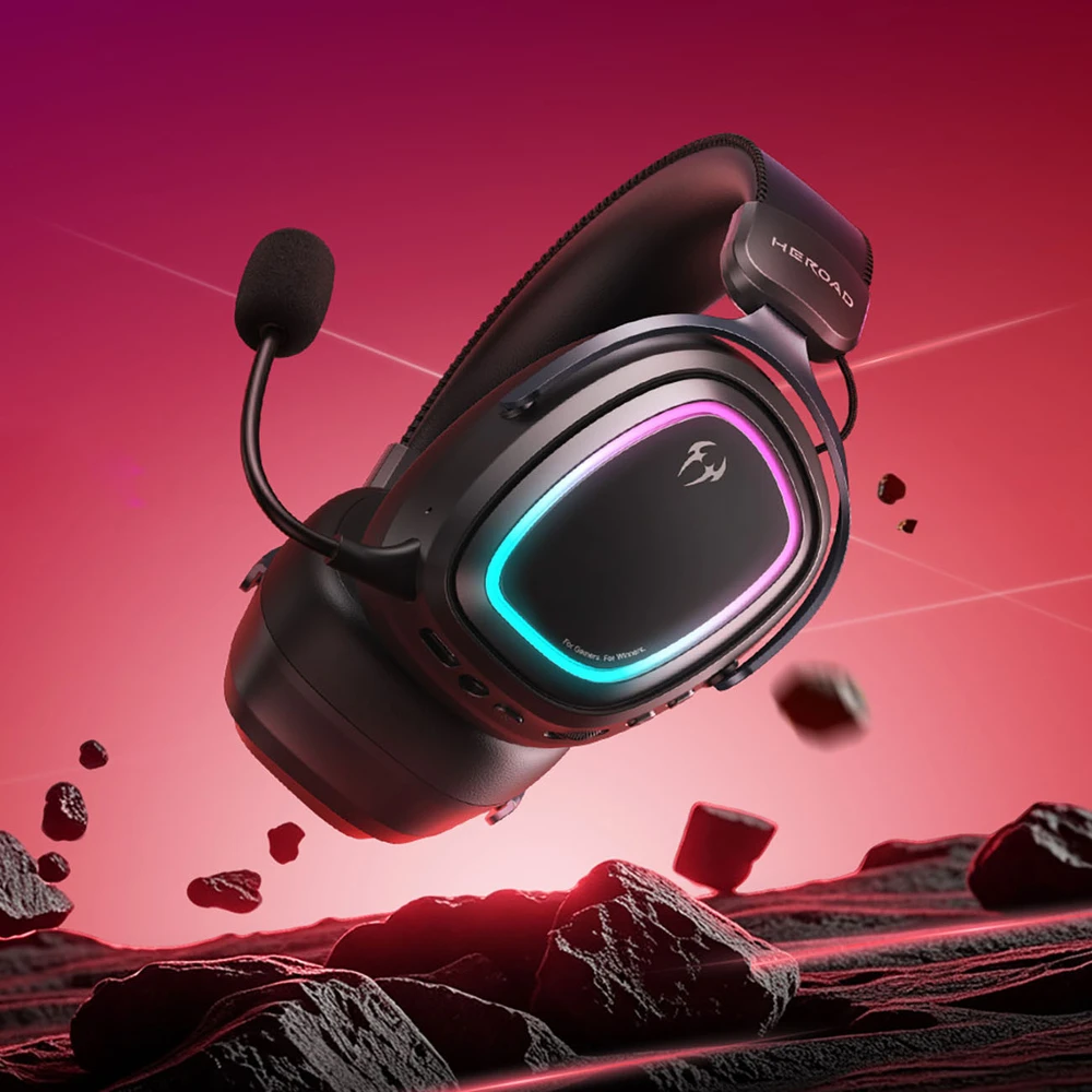 QCY Heroad GT2 Wireless Tri-Mode THX 7.1.4 Gaming Headphones with Detachable Microphone - Juodas