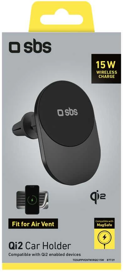 Qi2 belaidžio įkroviklio laikiklis SBS TESUPPVENTWIRQI215W, suderinamas su MagSafe - juodas