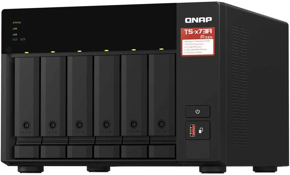 Serveris QNAP | 6 lizdų QTS ir QuTS hero NAS | TS-673A-8G | Iki 6 HDD/SSD su karšto keitimo funkcija | AMD Ryzen | Ryzen V1500B keturių branduolių | Procesoriaus dažnis 2,2 GHz | 8 GB | DDR4