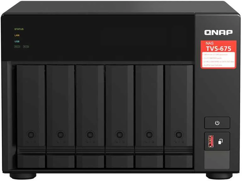 Serveris QNAP TVS-675 NAS bokštas ZhaoXin KaiXian KX-6000 KX-U6580 8 GB DDR4 0 TB QuTS Hero Juodas