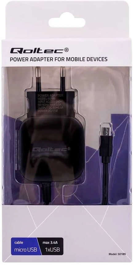 QOLTEC 50189 kintamosios srovės adapteris 17W 5V 3.4A USB + Micro USB