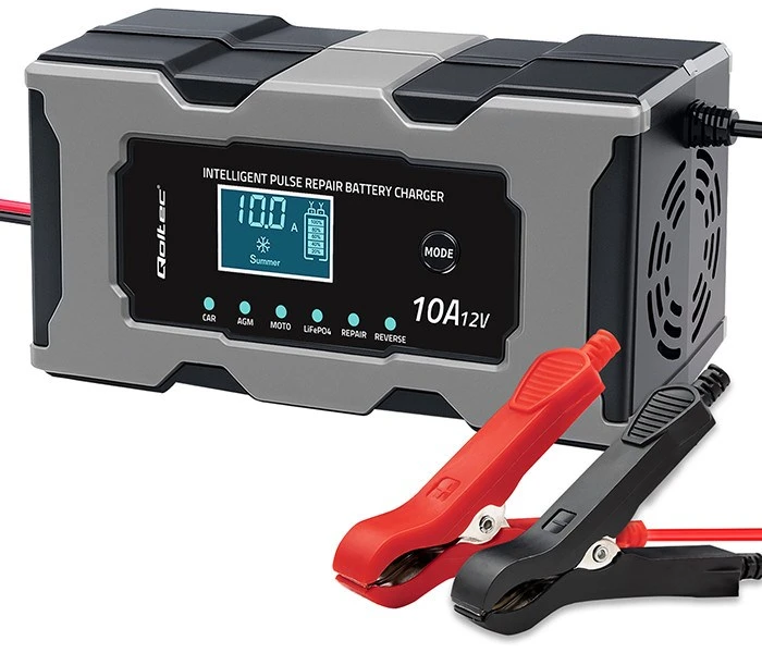 Qoltec Inteligentna mikroprocesorinis kroviklis 12V 10A | Prostownik su funkcija naprawy do akumulatora AGM GEL LiFePO4