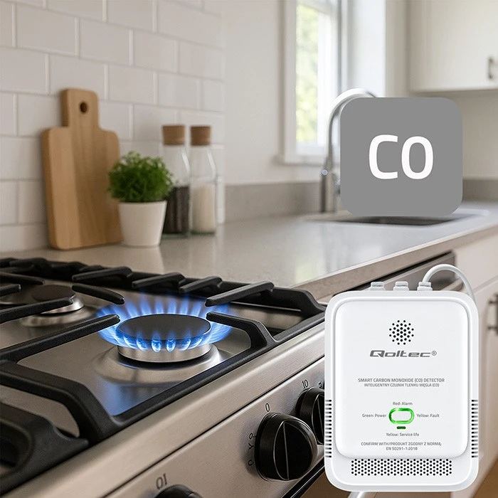 Qoltec 52576 Carbon monoxide sensor | CO detector | alarm 85dB | LED
