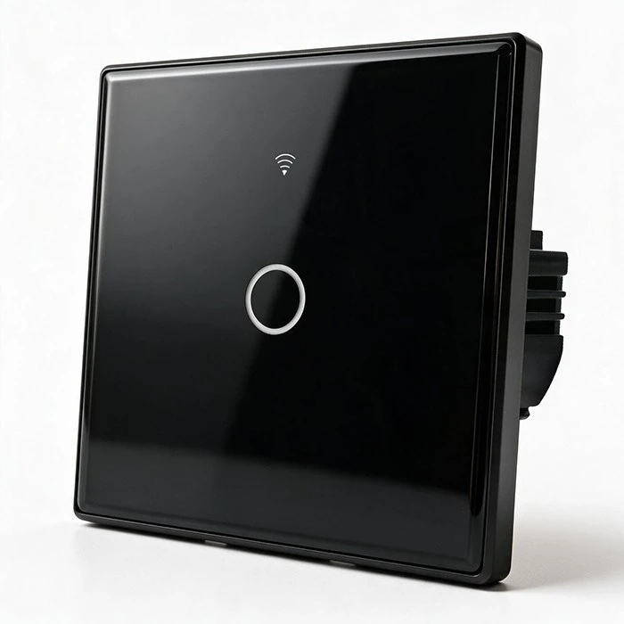Qoltec 52711 išmanusis lietimui jautrus 1 kanalo šviesos jungiklis | Wi-Fi | Laikmatis | Tuya | Smart Life | Grūdintas stiklas | Juodas